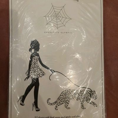 $65 Charlotte Olympia 30 Denier Black Spider Web Tights Nylon One Size Backseam